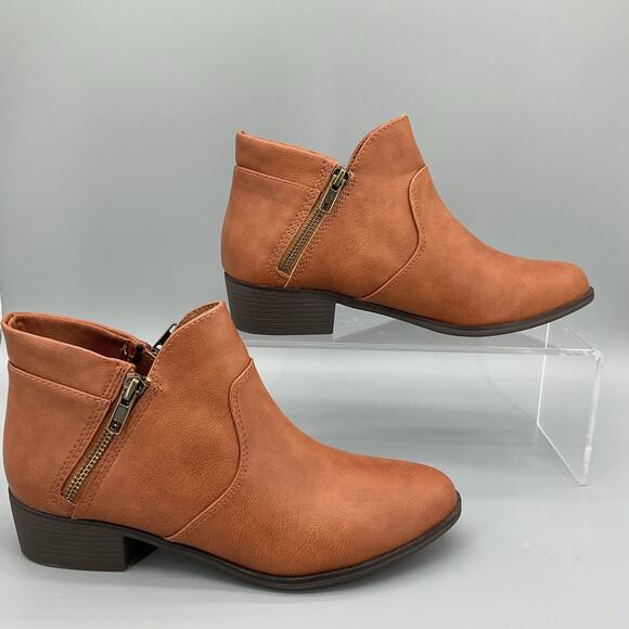 NEW Sun + Stone Women’s Adelinee Double Zip Ankle Bootie Brown Size 7.5M - Picture 1 of 10